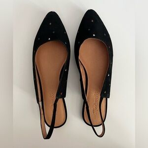 Madewell Margot Slingback Flats in Embroidered Black Suede, Size 8.5. New in Box